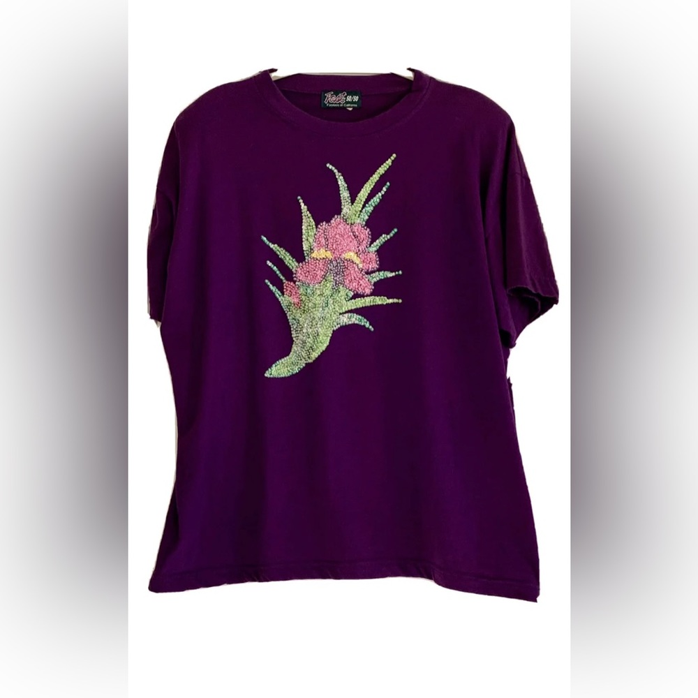 Vintage Tshirt Iris Purple XL Shoulders Pads 80s Bedazzled Grandma